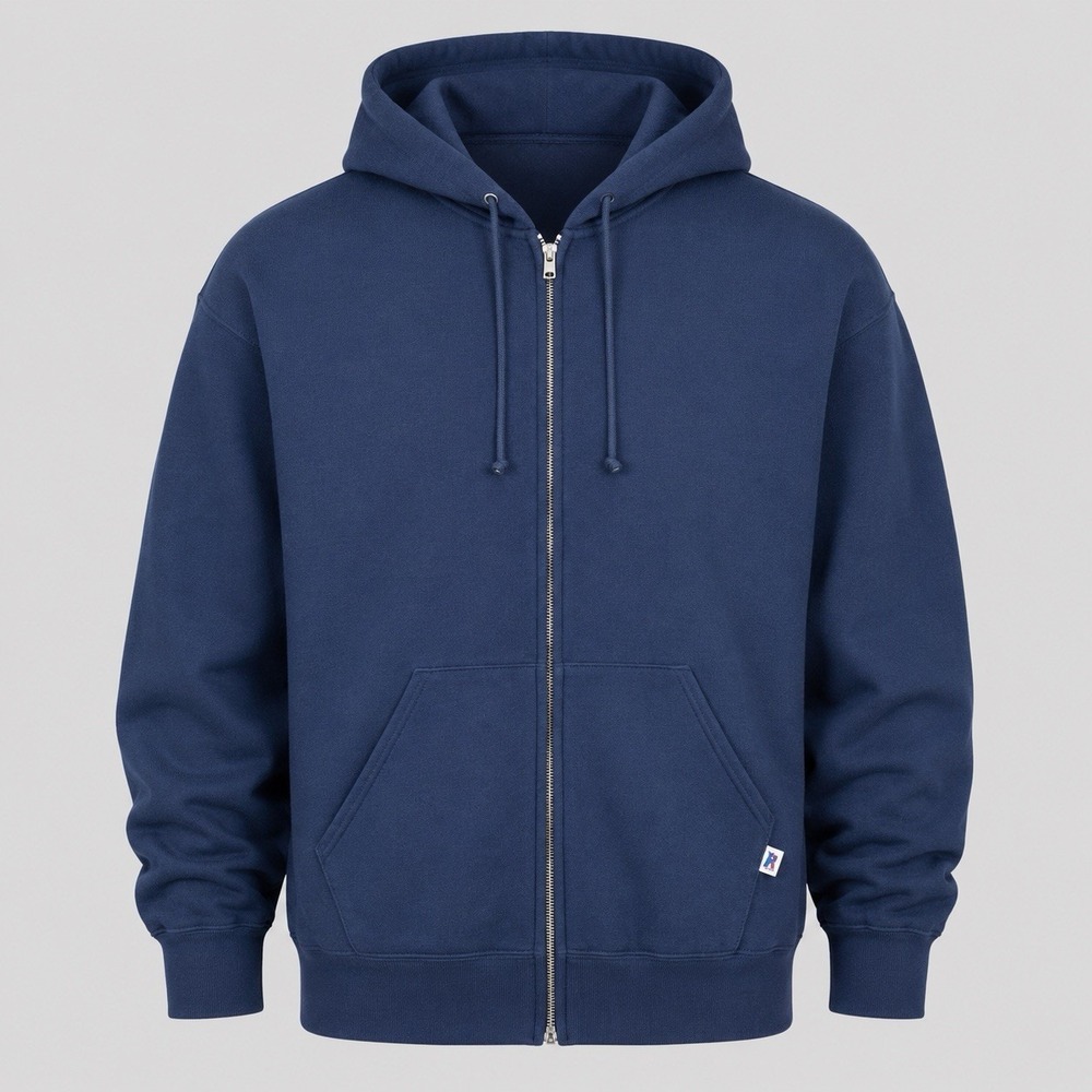 Russell Athletic Men's XL Full Zip Hoodie Drawstring Front Pocket Y2K Navy